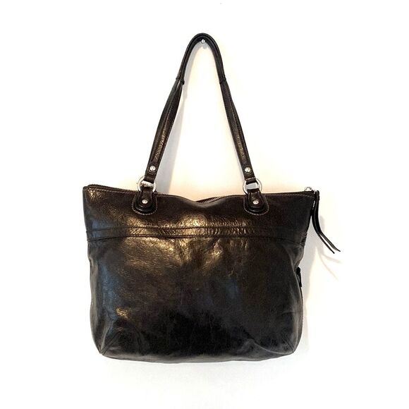 Coach Poppy Glam Glazed Black Leather Tote Shoulder Handbag Versatile Corp Core - Picture 3 of 10